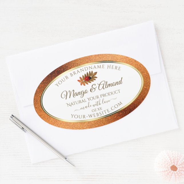 Copper Glitter White Product Labels with Ladybug (Envelope)
