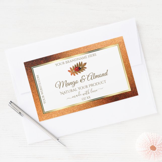 Copper Glitter White Product Labels with Ladybug (Envelope)