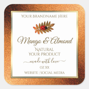 Copper Glitter White Product Labels with Ladybug