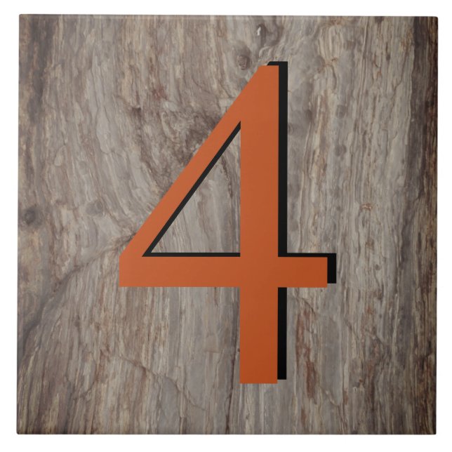 Copper Glow House Number Tile 4 Four on Grey Stone (Front)