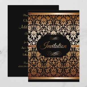 Copper Gold & Black Damask Party Templates