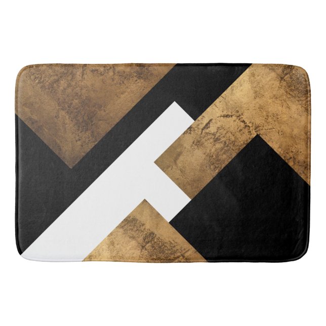 Copper Gold Black Geometric Chic Bath Mat (Front)