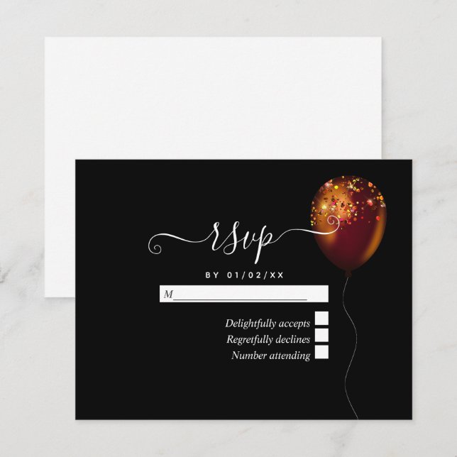 Copper Gold Confetti Balloon RSVP Card (Front/Back)
