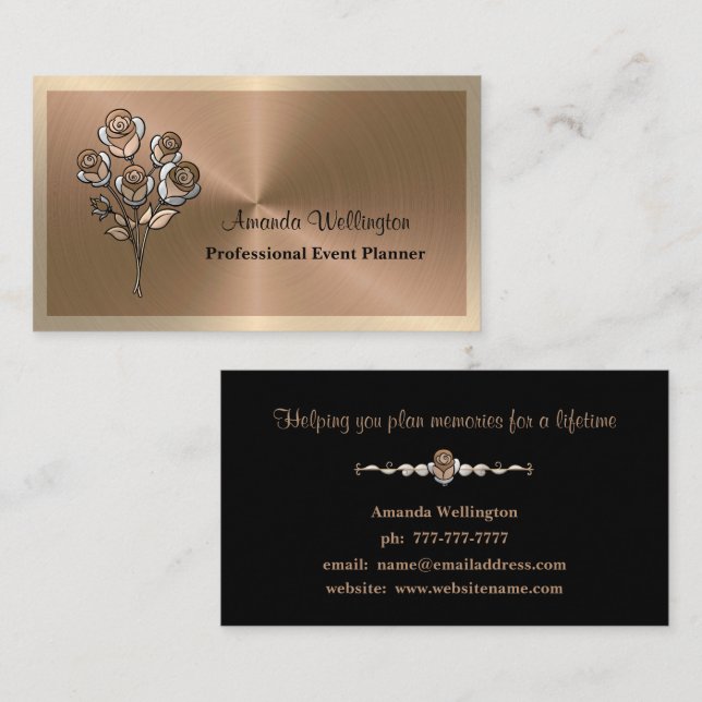 Copper & Gold Floral Event Planner Business Card (Front/Back)