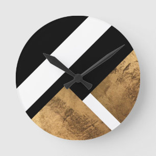 Copper Gold Geometric Chic Black White Round Clock