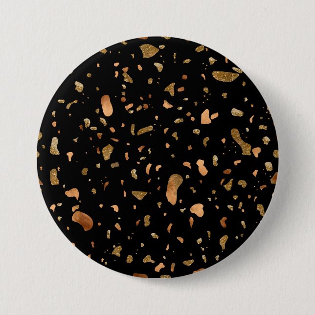 Copper Gold on Black Terrazzo Stone 3 Inch Round Button (Front)