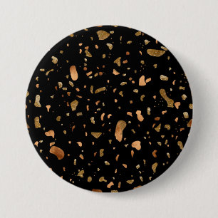 Copper Gold on Black Terrazzo Stone 3 Inch Round Button