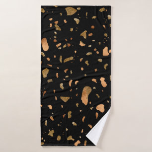 Copper Gold on Black Terrazzo Stone Bath Towel Set