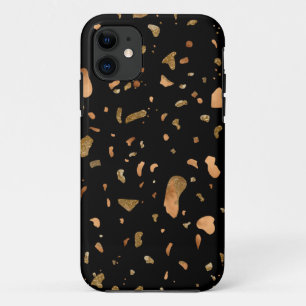 Copper Gold on Black Terrazzo Stone iPhone 11 Case