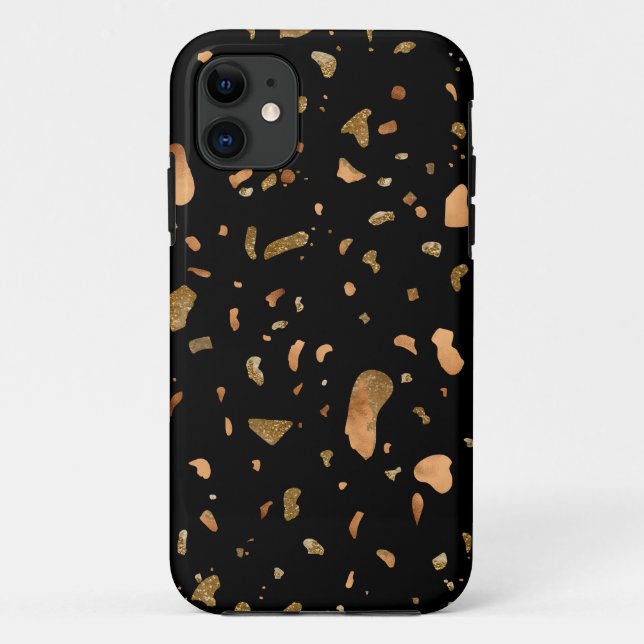 Copper Gold on Black Terrazzo Stone Case-Mate iPhone Case (Back)