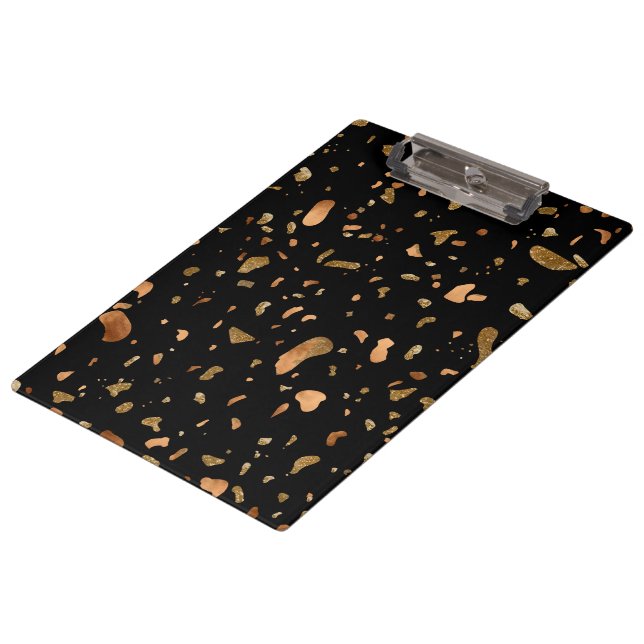 Copper Gold on Black Terrazzo Stone Clipboard (Angled)