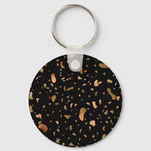 Copper Gold on Black Terrazzo Stone Keychain