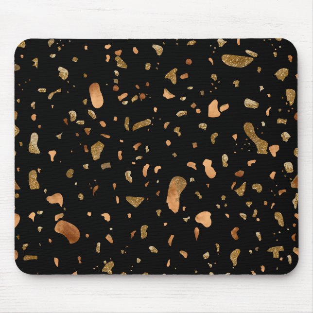 Copper Gold on Black Terrazzo Stone Mouse Pad (Front)