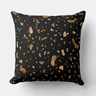 Copper Gold on Black Terrazzo Stone Throw Pillow