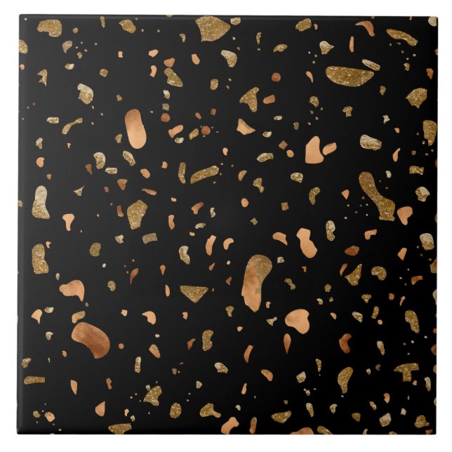 Copper Gold on Black Terrazzo Stone Tile (Front)