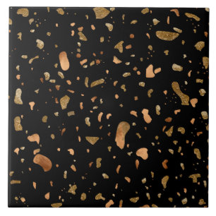 Copper Gold on Black Terrazzo Stone Tile