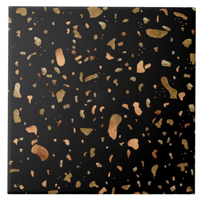 Copper Gold on Black Terrazzo Stone Tile (Front)