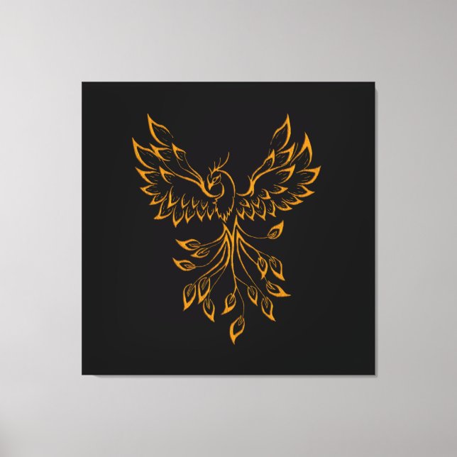 Copper Gold Phoenix Rises on Black  Canvas Print (Front)