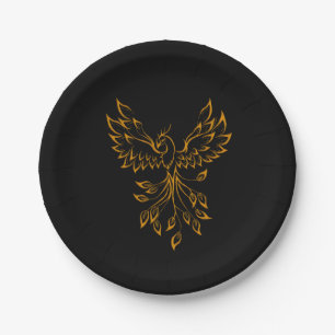 Copper Gold Phoenix Rises on Black  Paper Plate