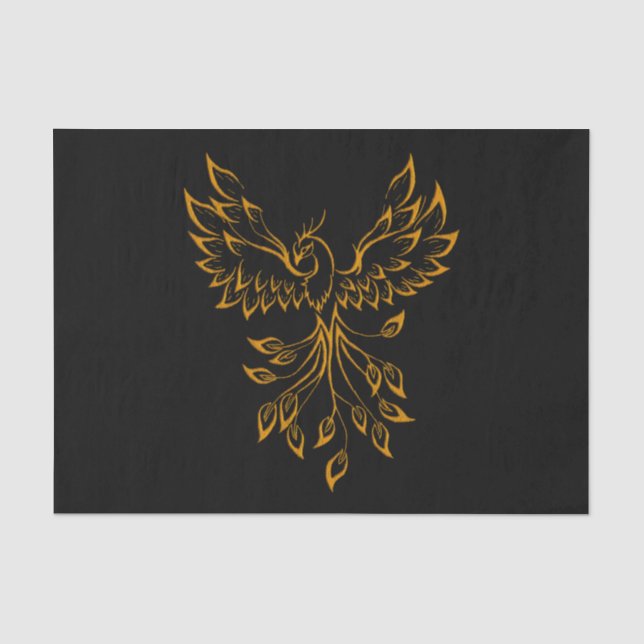 Copper Gold Phoenix Rises on Black  Tissue Paper (Front)