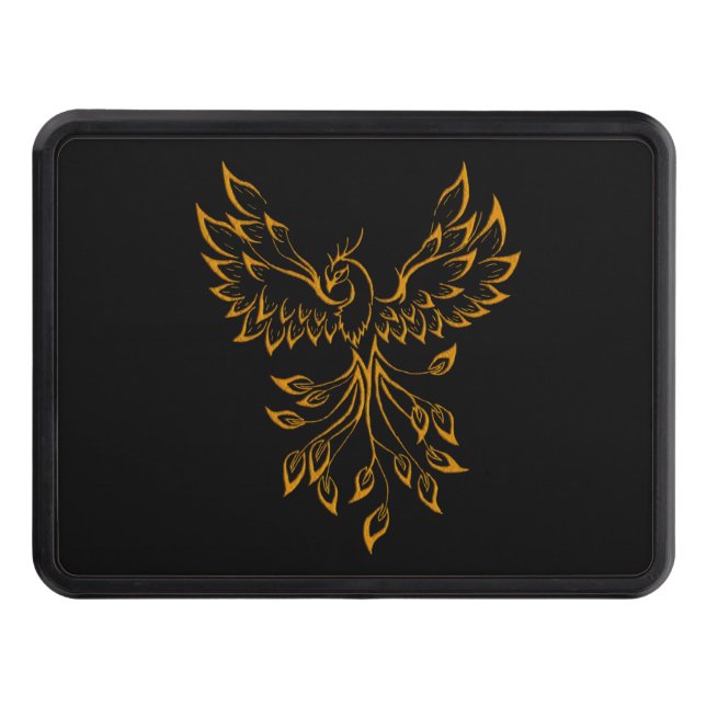 Copper Gold Phoenix Rises on Black Trailer Hitch Cover (Front)