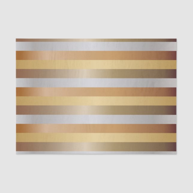 Copper, Gold, Silver and Bronze Stripes Tissue Paper (Front)