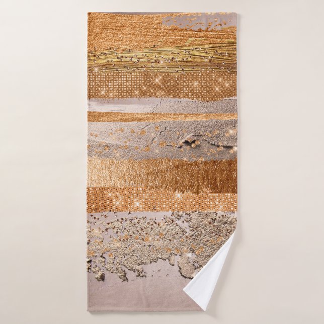 Copper Gold Strokes Glamour Texture Bath Towel Set (Bath Towel)