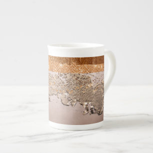 Copper Gold Strokes Glamour Texture Bone China Mug
