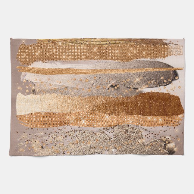 Copper Gold Strokes Glamour Texture Kitchen Towel (Horizontal)