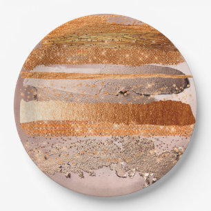 Copper Gold Strokes Glamour Texture Paper Plate