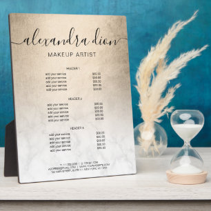 Copper gold white marble makeup artist services plaque