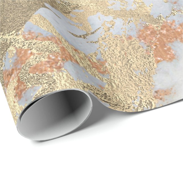 Copper Grey Foxier Rose Gold Marble Shiny Metallic Wrapping Paper (Roll Corner)