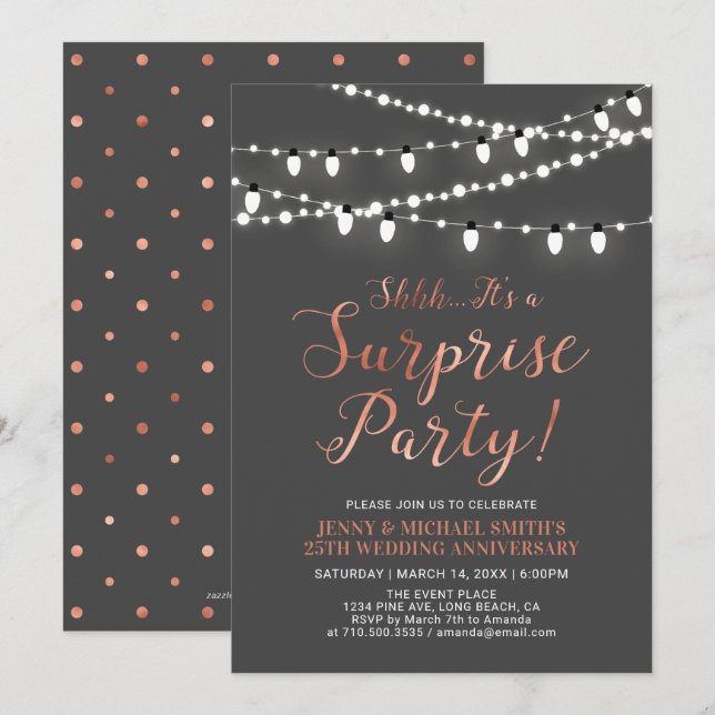 Copper & Grey | Surprise 40th Wedding Anniversary Invitation (Front/Back)