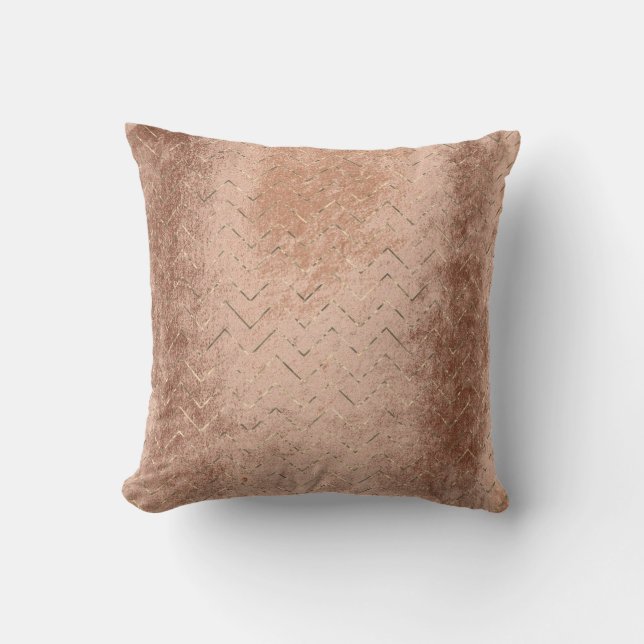 Copper Grungy Rose Gold Lines Metallic Chevron Throw Pillow (Front)