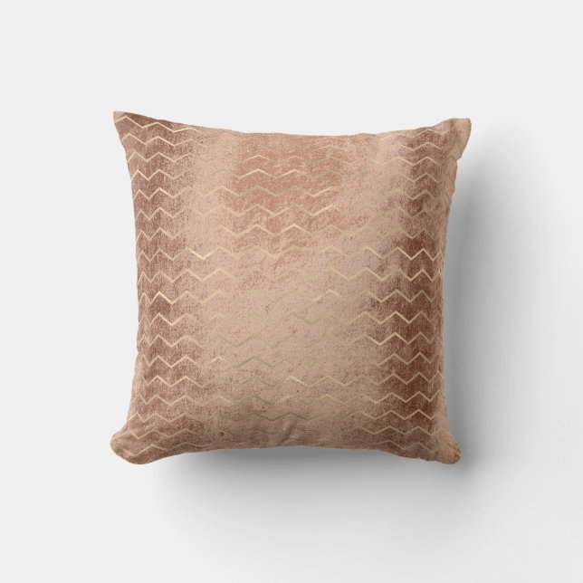 Copper Grungy Rose Lines Metallic Chevron Stripes Throw Pillow (Front)