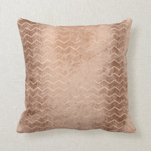 Copper Grungy Rose Lines Metallic Chevron Stripes Throw Pillow