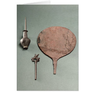 Copper hairpin, collyrium rod with pot and mirror,