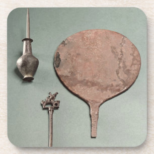 Copper hairpin, collyrium rod with pot and mirror, coaster