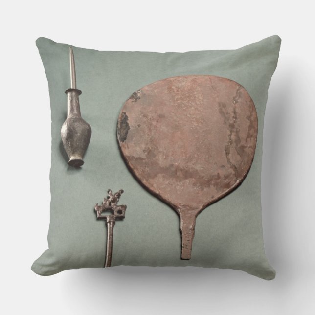 Copper hairpin, collyrium rod with pot and mirror, throw pillow (Front)