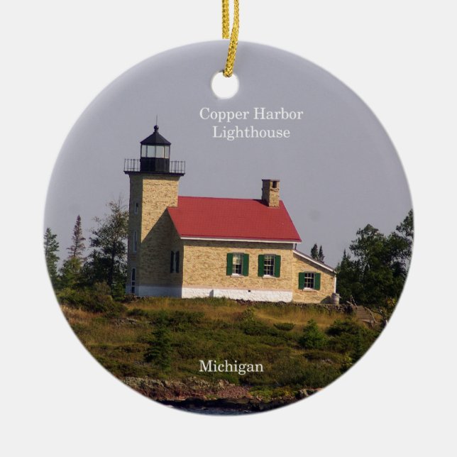 Copper Harbour Lighthouse circle ornament (Front)