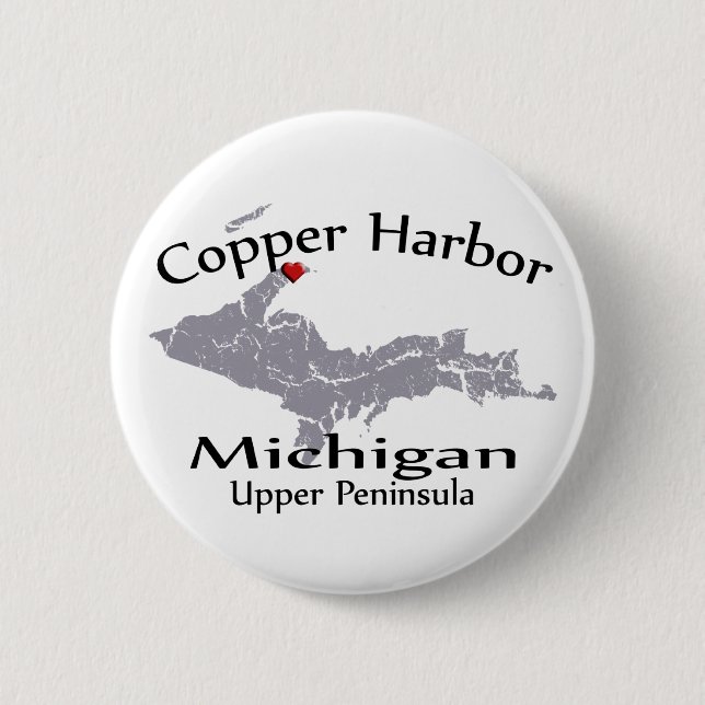 Copper Harbour Michigan Heart Map Design Button (Front)
