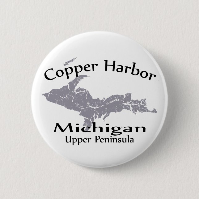 Copper Harbour Michigan Map Design Button (Front)