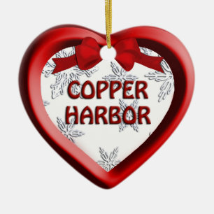 Copper Harbour Michigan Snowflake Heart Ornament