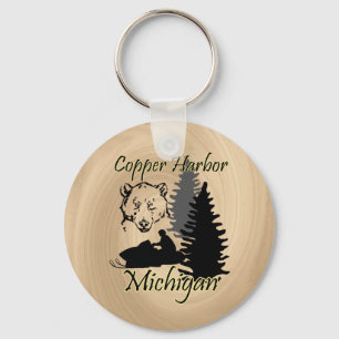 Copper Harbour Michigan Snowmobile Bear Basic 3 Keychain