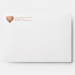 Copper Heart Monogram with Rust Printed Liner Envelope