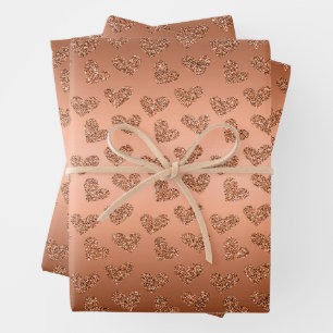 Copper Hearts Glitter Pattern  Wrapping Paper Sheet