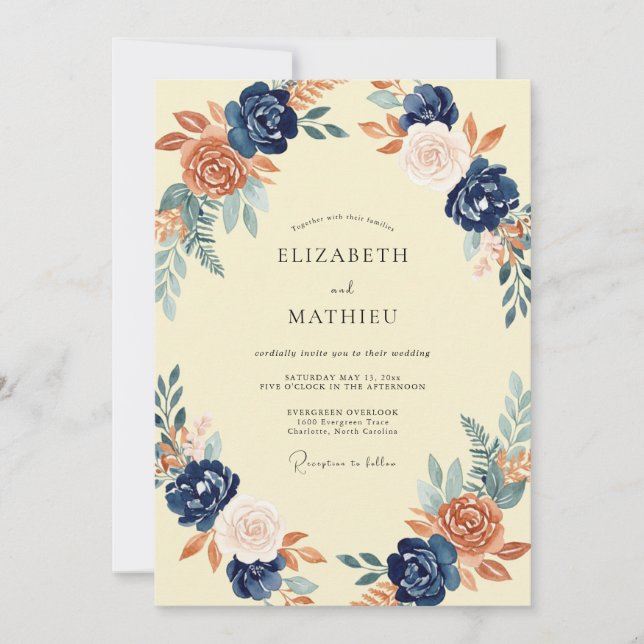 Copper Indigo Painted Wedding Invitation (Front)