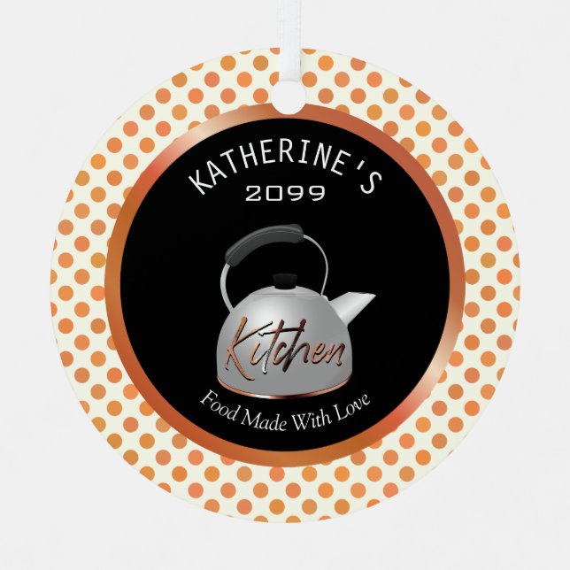 Copper Kitchen Food Made With Love Christmas Metal Ornament (Front)