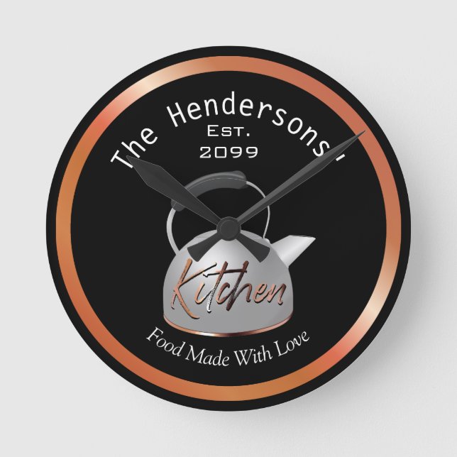 Copper Kitchen Food Made With Love Round Clock (Front)