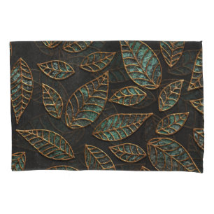 Copper leaves: black grunge texture. pillowcase